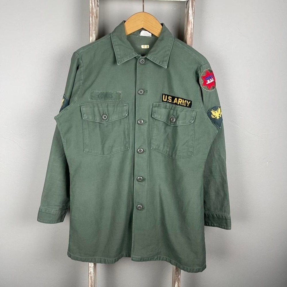 Vintage 60s Vietnam US Military OG107 Fatigue Green Top 15.5 Med